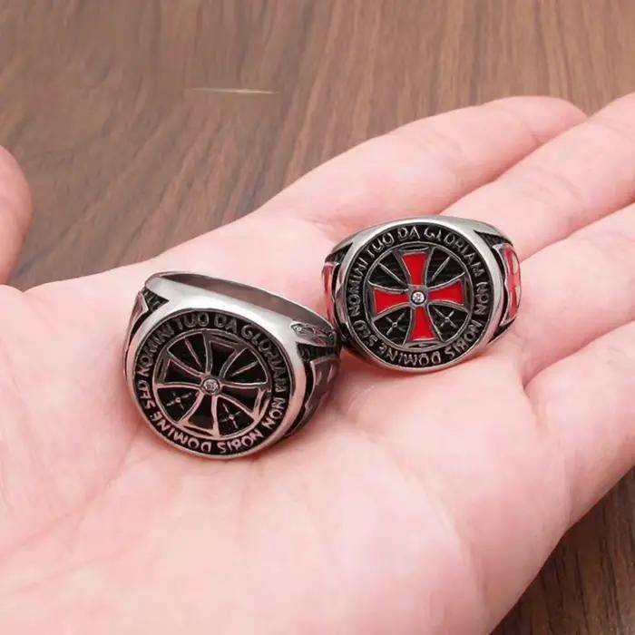 Bagues croisées de chevaliers templiers pour hommes, bijoux de doigt en acier inoxydable avec strass, cadeau pour fête d'anniversaire