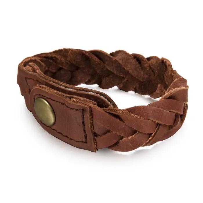 Bracelet Vintage en cuir véritable tressé pour hommes et femmes, bracelet large style punk, chaîne en corde marron, accessoires de bijoux