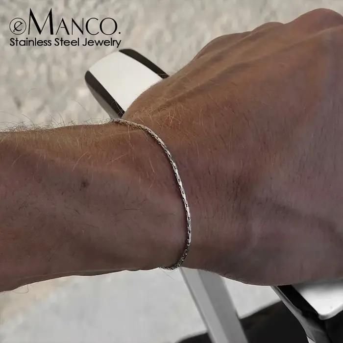 Bracelet en chaîne de fil martelé EManco 1,3 mm en or blanc, simple, pour homme, sans perte de couleur, étanche, bijou de main