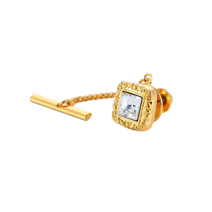 Nouveau Épingle à cravate pour hommes d'affaires Banquet de mariage quotidien couleur or exquise boucle de verrouillage en cristal