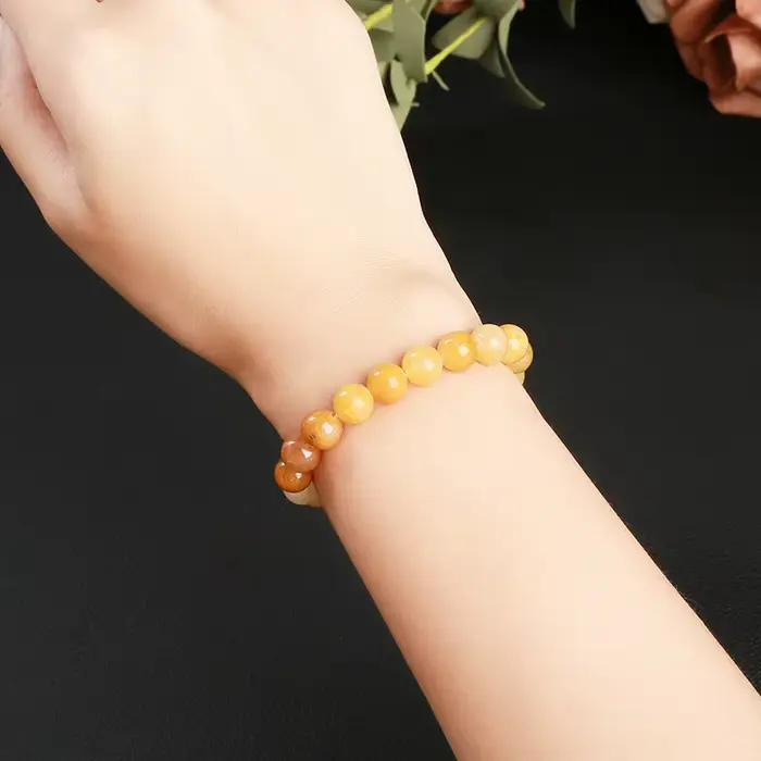 Bracelet de perles rondes en Aventurine jaune naturelle, bijoux unisexes à la mode pour un usage quotidien, cadeau d'anniversaire adapté aux femmes et aux hommes, décontracté