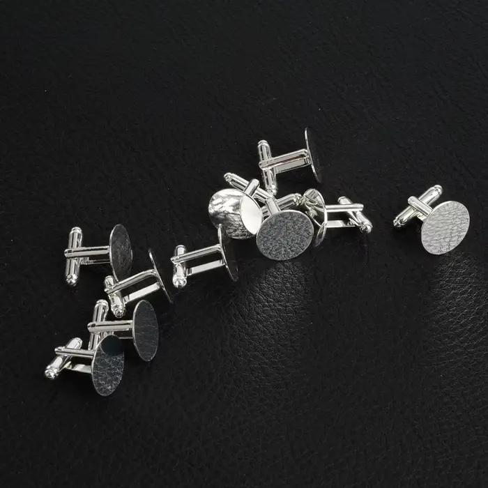 Boutons de manchette ronds en métal plaqué argent, 50 pièces/lot, 16mm, à la mode, cadeau, couleur argent vierge