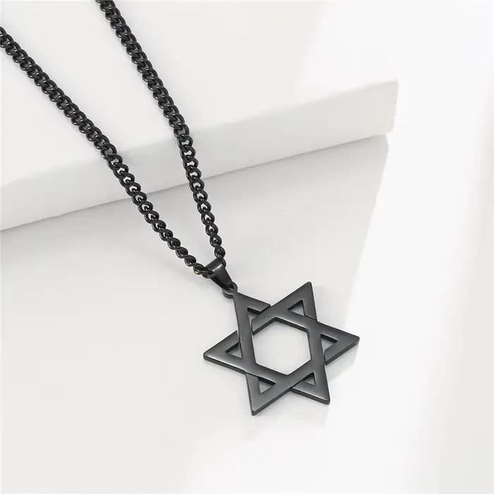 Collier pendentif étoile de David Hexagramme Skyrim pour hommes et femmes, en acier inoxydable noir, longue chaîne de cou, bijoux israéliens, judaïsme