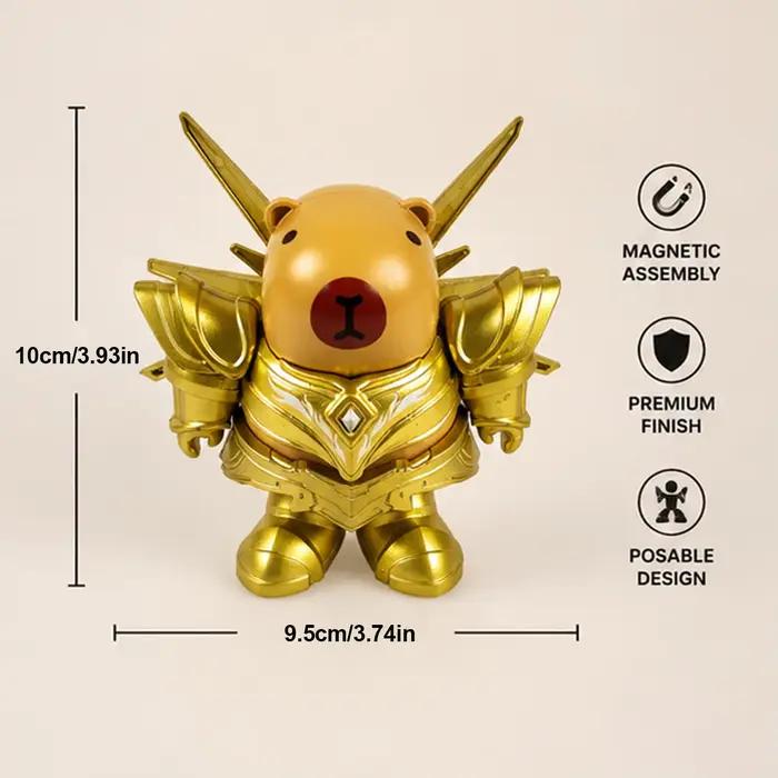 Figurine de Chevalier Capybara Doré Magnétique, Modèle d'Assemblage Magnétique de Guerrier à Épée Lourde, Ornement de Bureau Mignon à Collectionner G