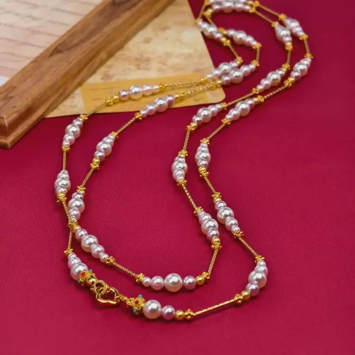 Collier de perles violettes vintage à double couche de 130 cm, collier long pour femme, bijoux élégants pour un usage quotidien, cadeau, pour la mariée