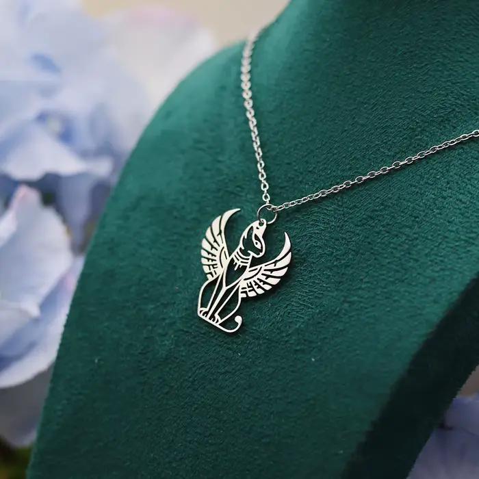 Kinitial – collier avec pendentif chat sphérique de la mythologie égyptienne ancienne, pour femmes et hommes, chaîne tendance en acier inoxydable, bijoux cadeaux