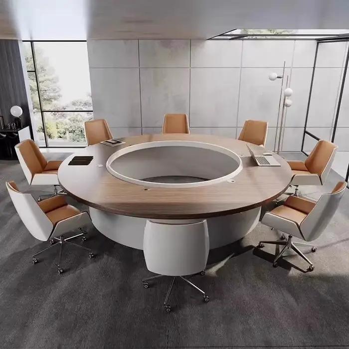 Table de conférence ronde, table moderne simple en forme de U, table et chaises de formation créative, grande négociation de luxe légère en noyer