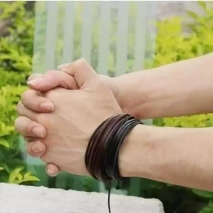 Bracelet en cuir tressé à la main, style décontracté, multi-couches, à lacets, pour homme