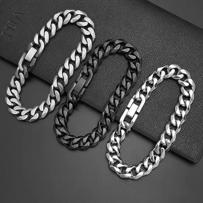 Bracelet noir en acier inoxydable pour homme, bijoux hip hop cubain, cadeau vintage, accessoires JOFashion