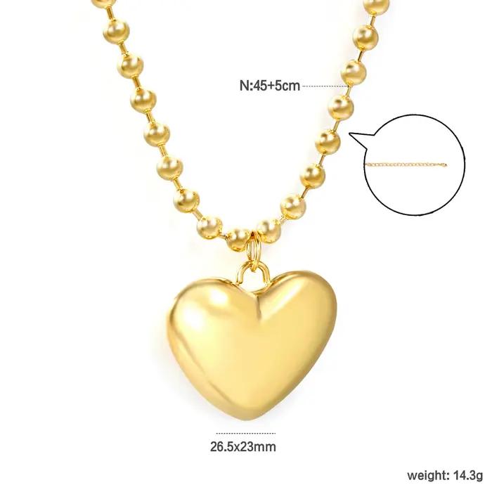 Collier pendentif cœur ouvert en acier inoxydable, perle ronde douce, polyvalent pour le quotidien, couleur or/acier