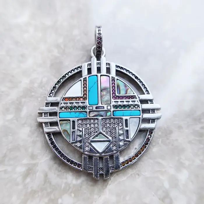 Pendentif symbole soleil, bijoux fins de printemps 2022, accessoire européen en argent Sterling 925, Turquoise, bohémien, cadeau pour femmes et hommes