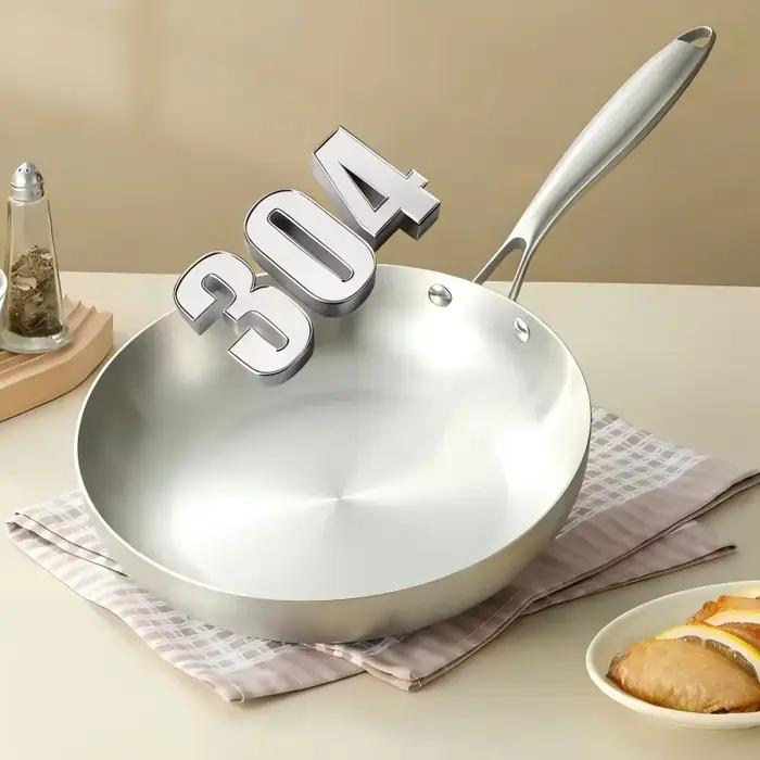 Poêle antiadhésive en acier inoxydable 304, pour frire le Steak, ustensiles de cuisine non revêtus, adaptés aux cuisinières à gaz et aux cuisinières à Induction