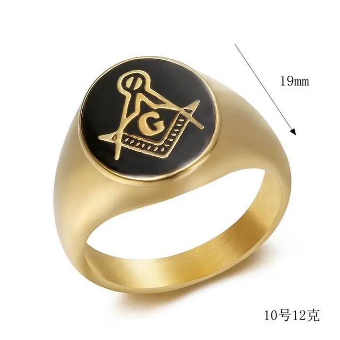 Bague Symbole Maçonnique Mystique 19mm, en Acier Inoxydable Couleur Or Massif, Grande Bague Ovale Signe Maître Maçon pour Femme et Homme, Bijou Tendance