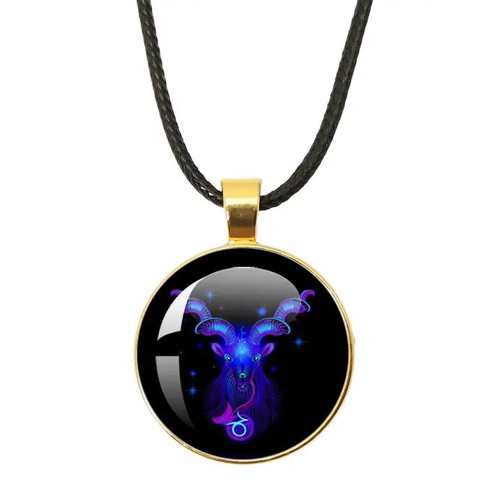 12 signes du zodiaque Constellation collier en corde en cuir pendentif en verre du zodiaque collier cadeau pour femmes hommes vierge Cancer bélier Gemini