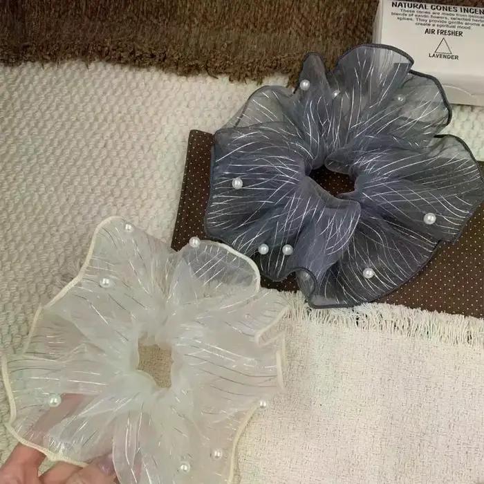 Élégante attache-cheveux en fausses perles à bord festonné, élastique durable pour queue de cheval, idéale pour mariages, fêtes nuptiales et demoiselles d'honneur