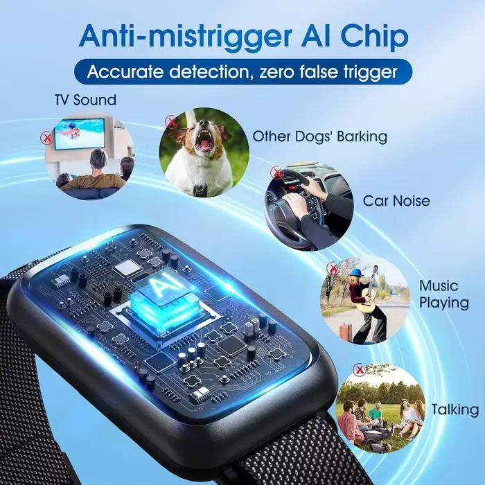 Collier anti-aboiement pour chien, collier anti-aboiement intelligent pour petit, moyen et grand, Modes de vibration du bip réglable et 7 sensibilité, Anti-aboiement automatique