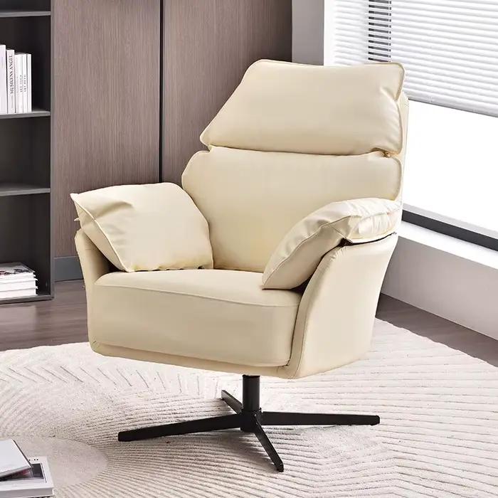 Fauteuil pivotant de salon en cuir, style nordique, confortable, pour bureau ou coiffeuse, Poltrona Para Sala, mobilier italien de luxe