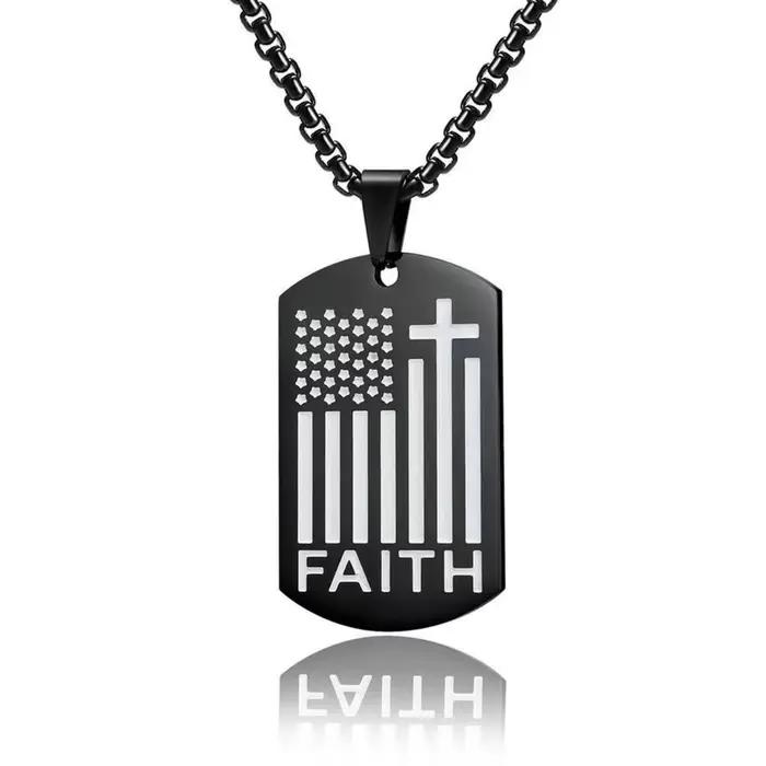 Collier pendentif croix avec étiquette de chien pour hommes, renforcement du Corage, bijoux en acier inoxydable, cadeau