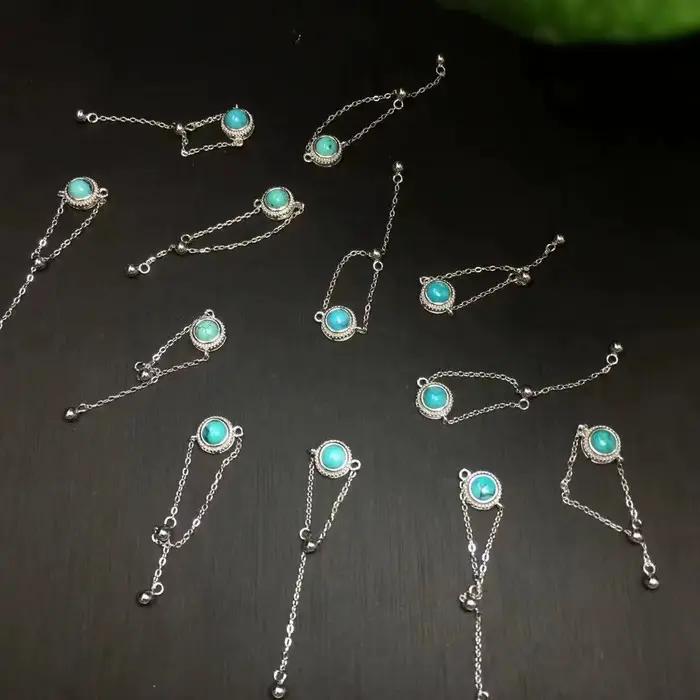 Unité une pièce 925 argent avec vente populaire cristal Turquoise naturel guérison gland Style pierres précieuses bijoux cadeau pour doigt
