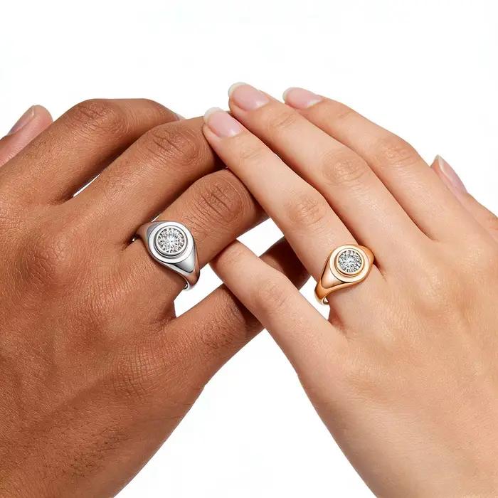 Bague classique en argent 925 pour homme et femme, hypoallergénique, plaquée or 18 carats, avec diamant moissanite solitaire rond 1 carat, certifié GRA