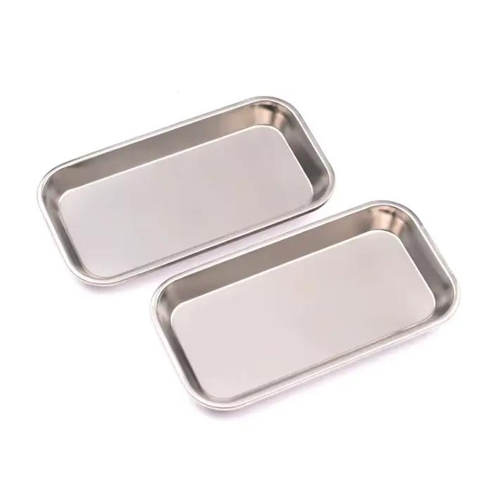 Plateau de cuisine carré en acier inoxydable, plateau de rangement, outil médical dentaire, tatouage des ongles, dispositif médical dentaire, fournitures, plateau plat 1/2 pièces