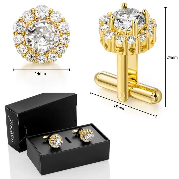 Hawson – boutons de manchette en Zircon plaqué or pour hommes, boutons de manchette en cristal de luxe pour chemises d'affaires formelles, accessoires de mariage