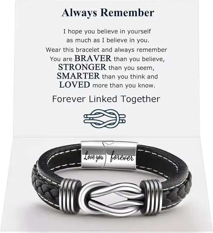Bracelet en cuir à nœud infini pour hommes