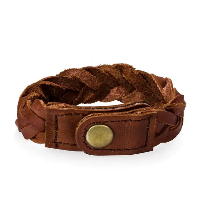 Bracelet Vintage en cuir véritable tressé pour hommes et femmes, bracelet large style punk, chaîne en corde marron, accessoires de bijoux