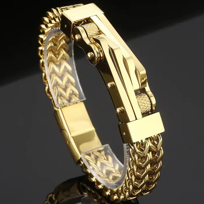 Bracelet chaîne de vélo couleur or pour homme, en acier inoxydable 316L, avec fermoir magnétique, bijoux Rock N Roll