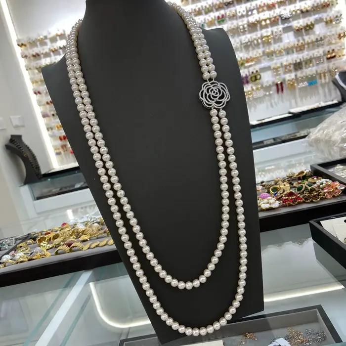 Collier Long de perles roses pour femmes, accessoire de bijoux élégant pour dames