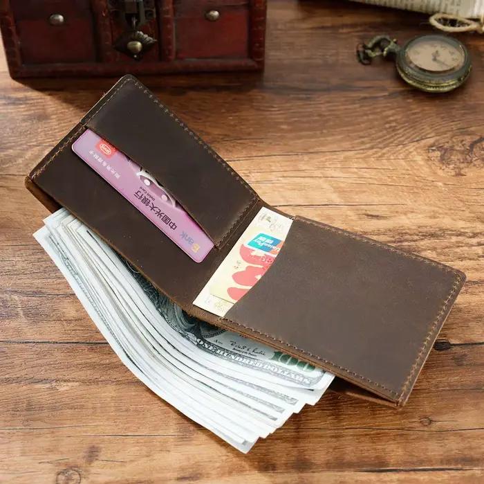 portefeuille homme en cuir véritable pour hommes, fait à la main, Slim Breif hommes, portefeuilles courts Vintage rétro fait à la main, sacs d'argent