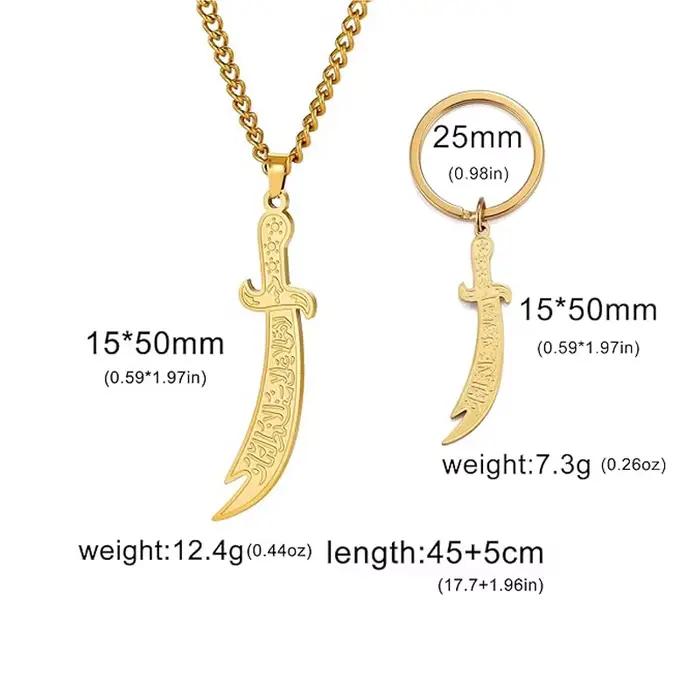 Collier Épée Zulfiqar Acier Inoxydable Pendentif Géométrique Bijou Musulman Protection Occasions Spéciales