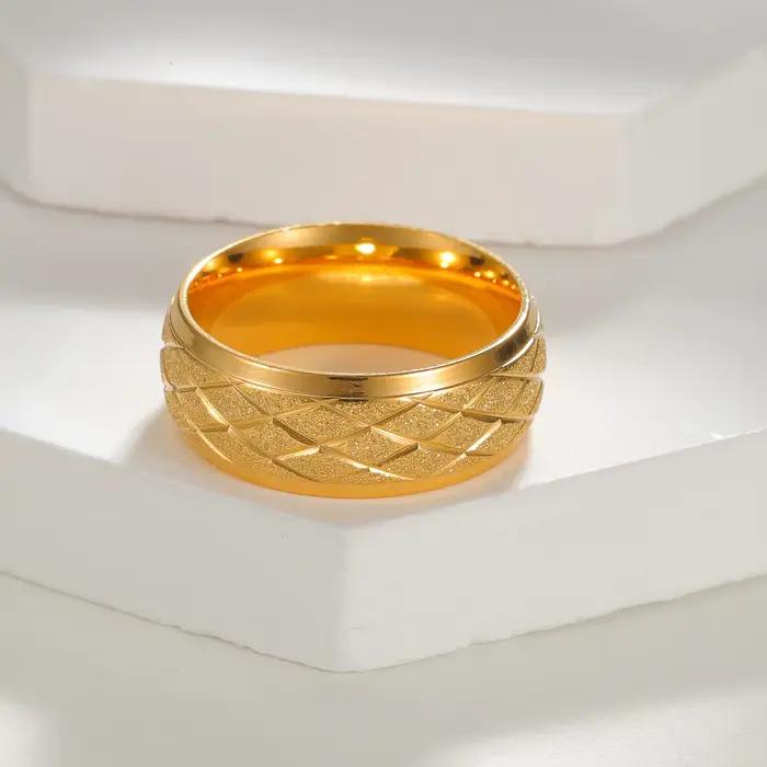 Alliance de mariage classique pour homme en acier inoxydable dorée et argentée givrée pour les occasions spéciales