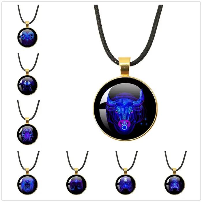 12 signes du zodiaque Constellation collier en corde en cuir pendentif en verre du zodiaque collier cadeau pour femmes hommes vierge Cancer bélier Gemini
