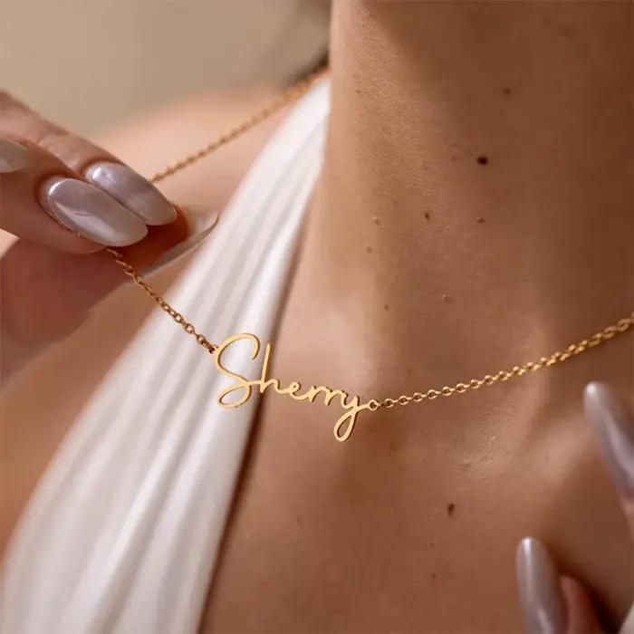 Collier personnalisé en acier inoxydable avec nom personnalisé, bijoux à breloques pour femmes, chaîne de clavicule, pendentif lettre, cadeau de saint valentin