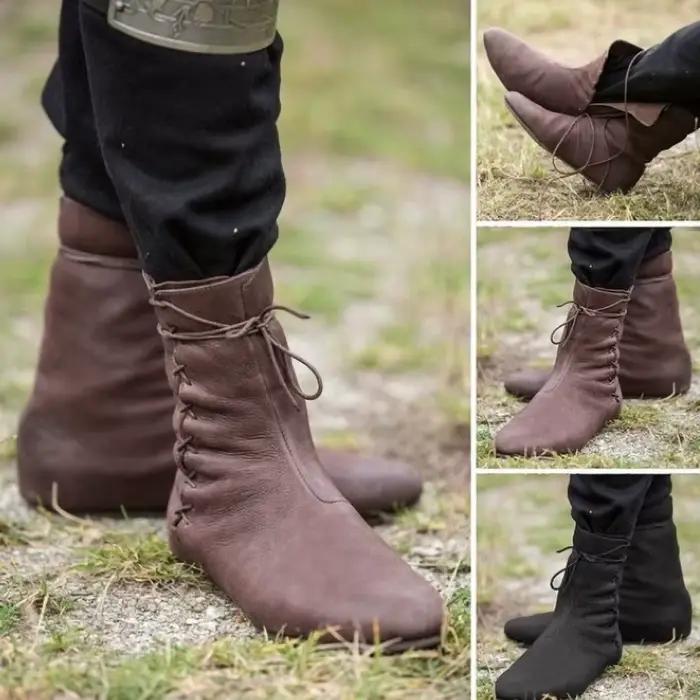Costumes de Cosplay de carnaval médiéval pour hommes et femmes, bottes en cuir de Pirate d'halloween à lacets, accessoires de scène rétro