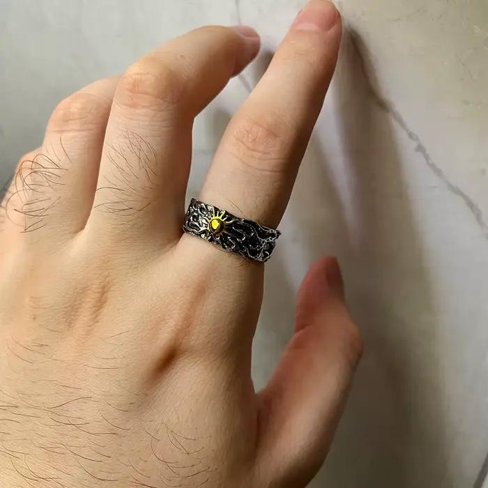 Bague de soleil dorée rétro pour hommes, couleur argent, Punk gothique, tendance, ouverte, bijoux de styliste faits à la main, accessoires unisexes, cadeau pour amoureux