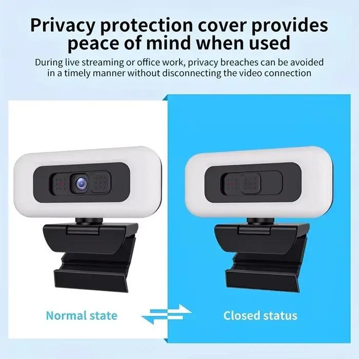 Webcam Lenovo 2K/4K Ultra HD avec autofocus, microphone, lumière et cache de protection de la vie privée pour diffusion en direct flexible