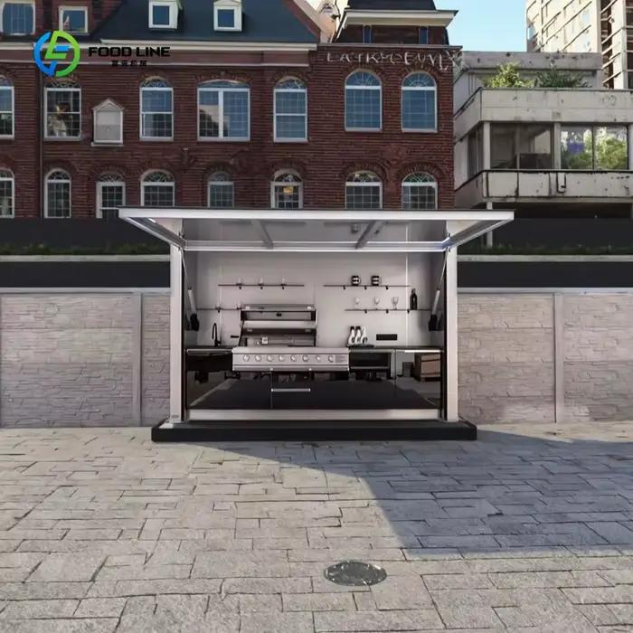 Cuisine extérieure sur mesure de qualité supérieure, style premium, avec évier et réfrigérateur intégrés, cuisines de jardin en acier corten résistant à la rouille