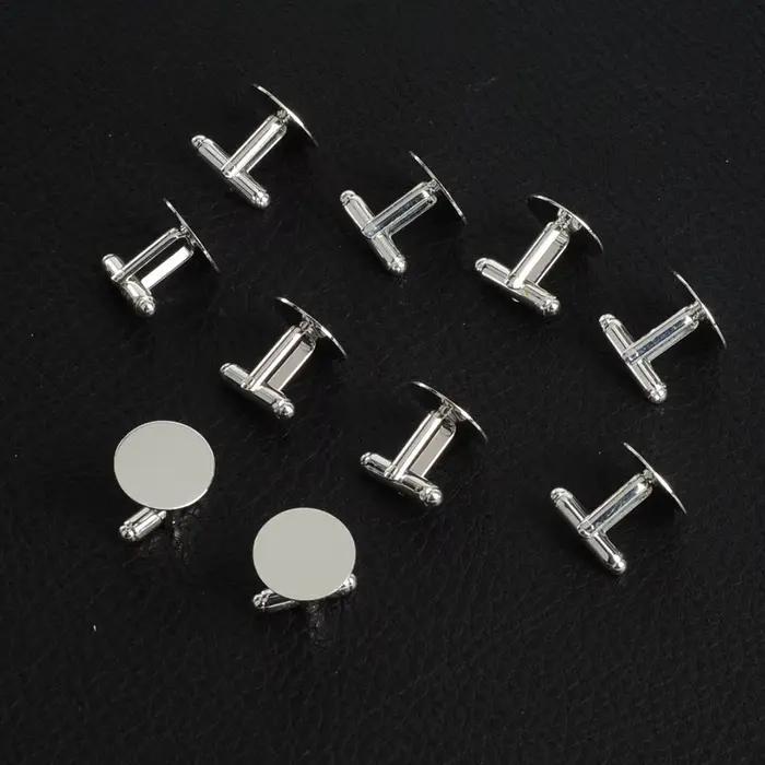 Boutons de manchette ronds en métal plaqué argent, 50 pièces/lot, 16mm, à la mode, cadeau, couleur argent vierge