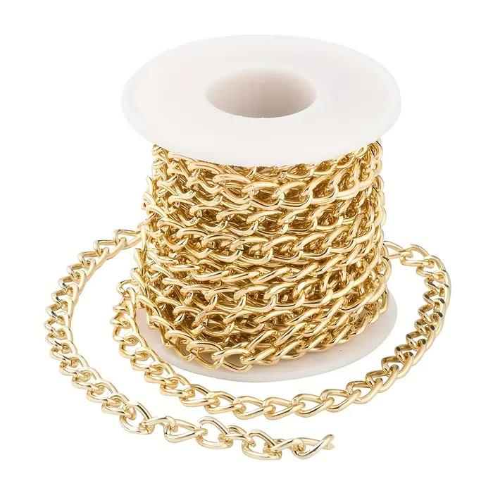 Rouleau de chaîne gourmette en aluminium doré de 10 m | Designs torsadés et à maillons croisés | Proportion incluse pour la fabrication de bracelets/colliers DIY ​