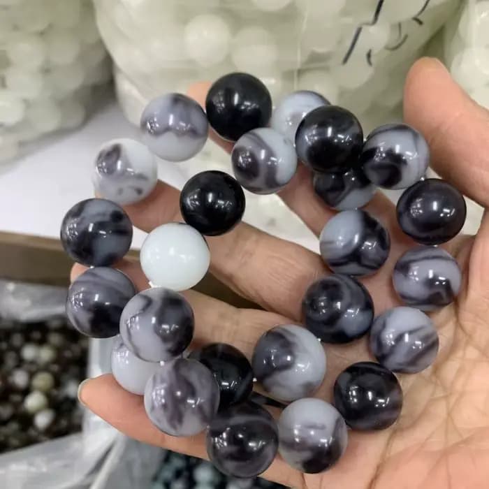 Bracelet naturel bleu et blanc, bijoux en perles rondes pour hommes et femmes