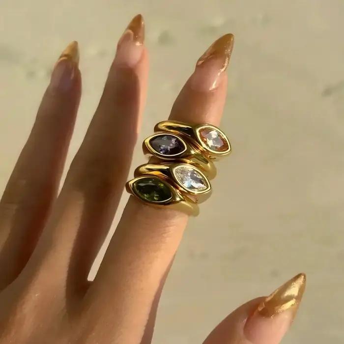 Bague en pierres précieuses en or 18 carats, bague chevalière, bague en cristal solitaire en or, bague de déclaration, cadeau pour elle