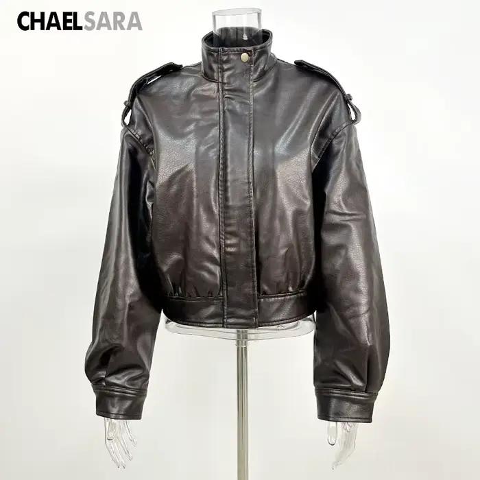 Nouvelle veste en similicuir pour femme 2026 – Tendance printemps-automne, col montant, manches longues, veste courte en PU