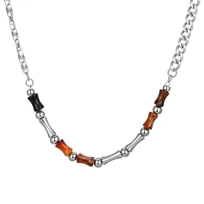Collier en bambou d'acier inoxydable pour hommes