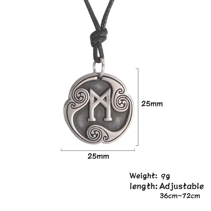 EUEAVAN Collier Rétro Mystérieux avec Runes, Bijoux Viking, Chaîne en Corde Réglable, Pendentif en Acier Inoxydable, Bijou Amulette