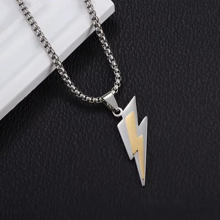 Collier pendentif éclair en acier inoxydable, mode minimaliste, polyvalent, ras-de-cou tendance, unisexe, longue chaîne de clavicule, ton or/argent