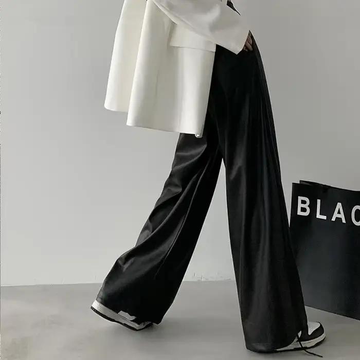 Pantalon en cuir PU pour femmes, nouveau Design, décontracté, taille haute, jambes larges, Baggy, Streetwear, tendance