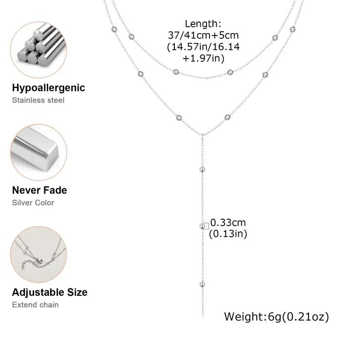 Collier pendentif goutte à longue chaîne en forme de Y Double couche, chaîne perlée en acier inoxydable plaqué or, ras du cou, bijoux à la mode, cadeaux