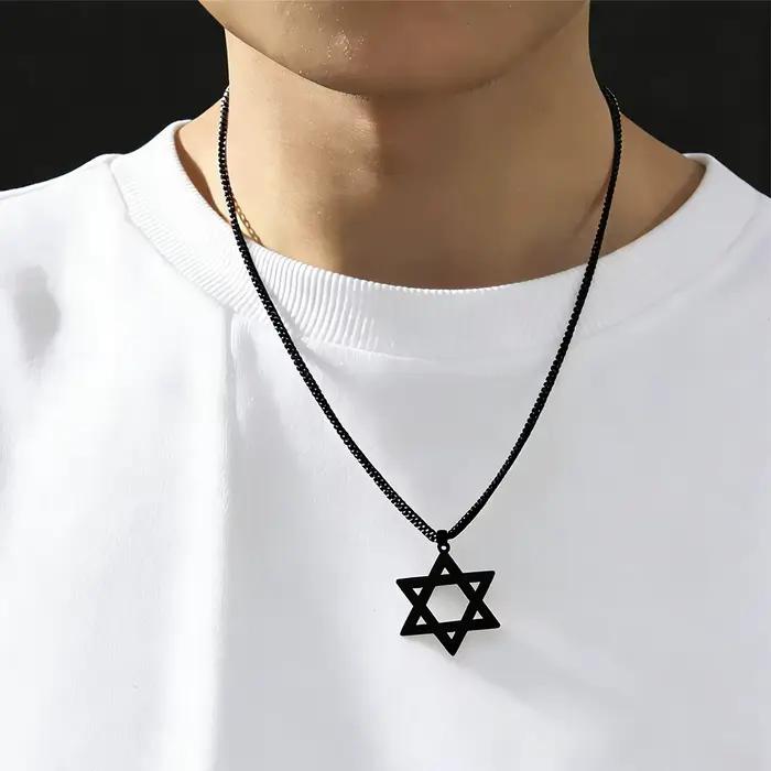 Collier pendentif étoile de David Hexagramme Skyrim pour hommes et femmes, en acier inoxydable noir, longue chaîne de cou, bijoux israéliens, judaïsme